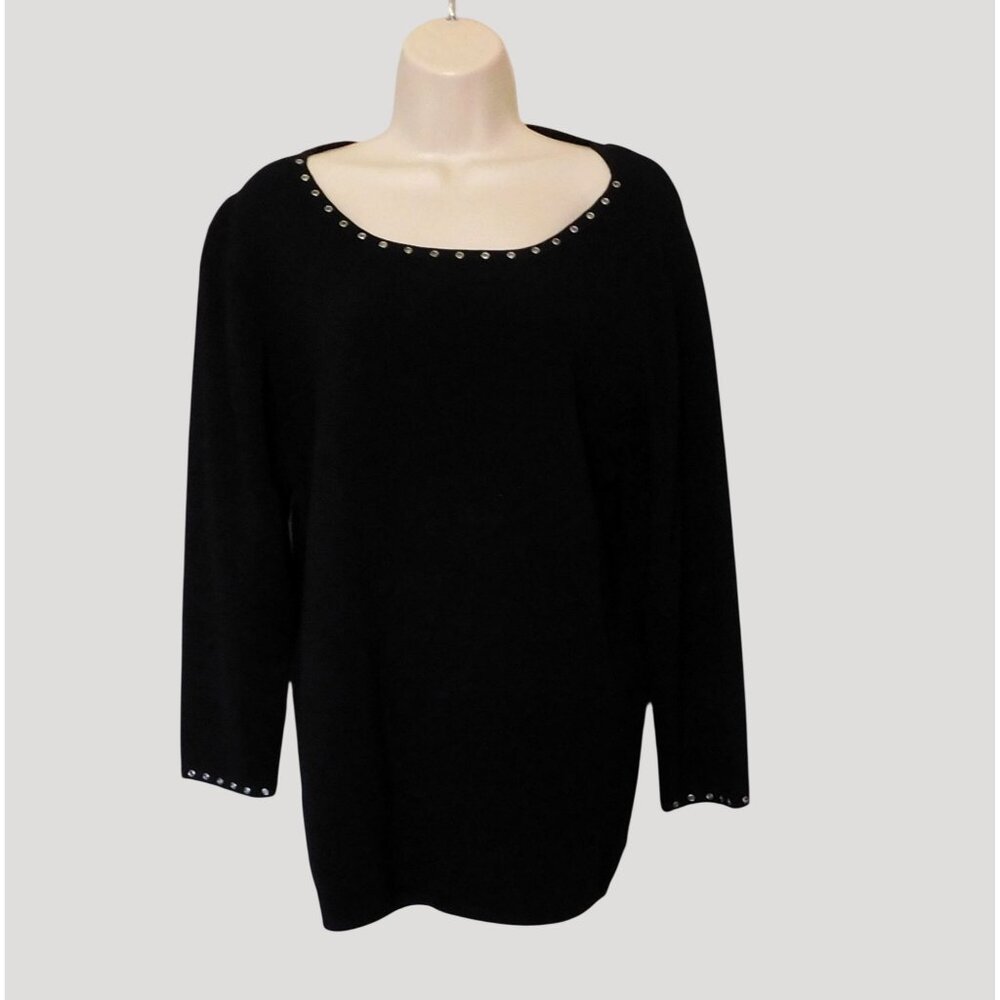 Chicos 3 Top Ladies 16 XL Black Grommet-Trim Long Sleeve Knit Stretch